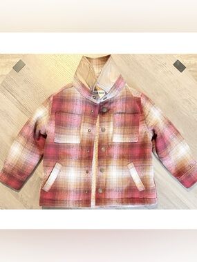 Old Navy Boys’ Burgundy & Brown Plaid Sherpa-Lined Pea Coat. Size 3T.